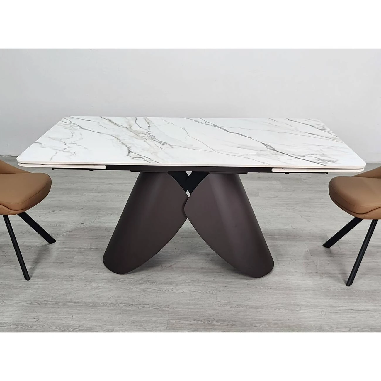 Стіл обідній розкладний Agnes Ceramic 160-240x90x75 білий позолочений матовий/коричневий (кераміка+метал)