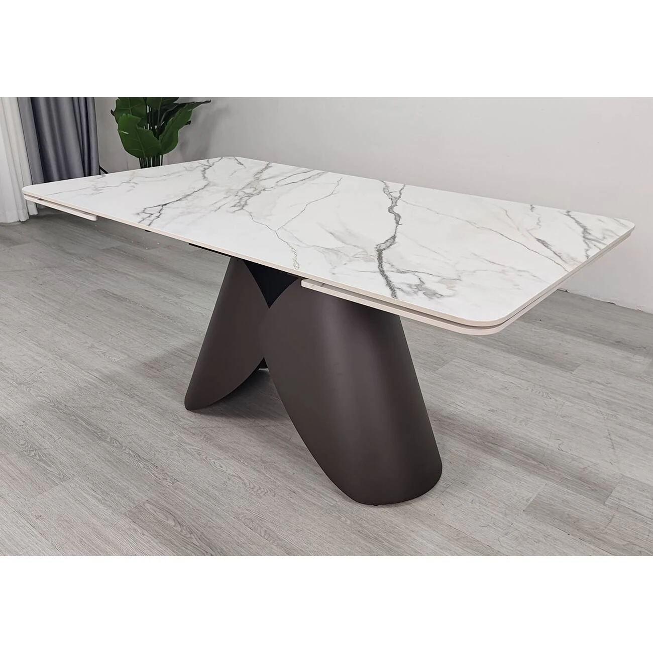 Стіл обідній розкладний Agnes Ceramic 160-240x90x75 білий позолочений матовий/коричневий (кераміка+метал)