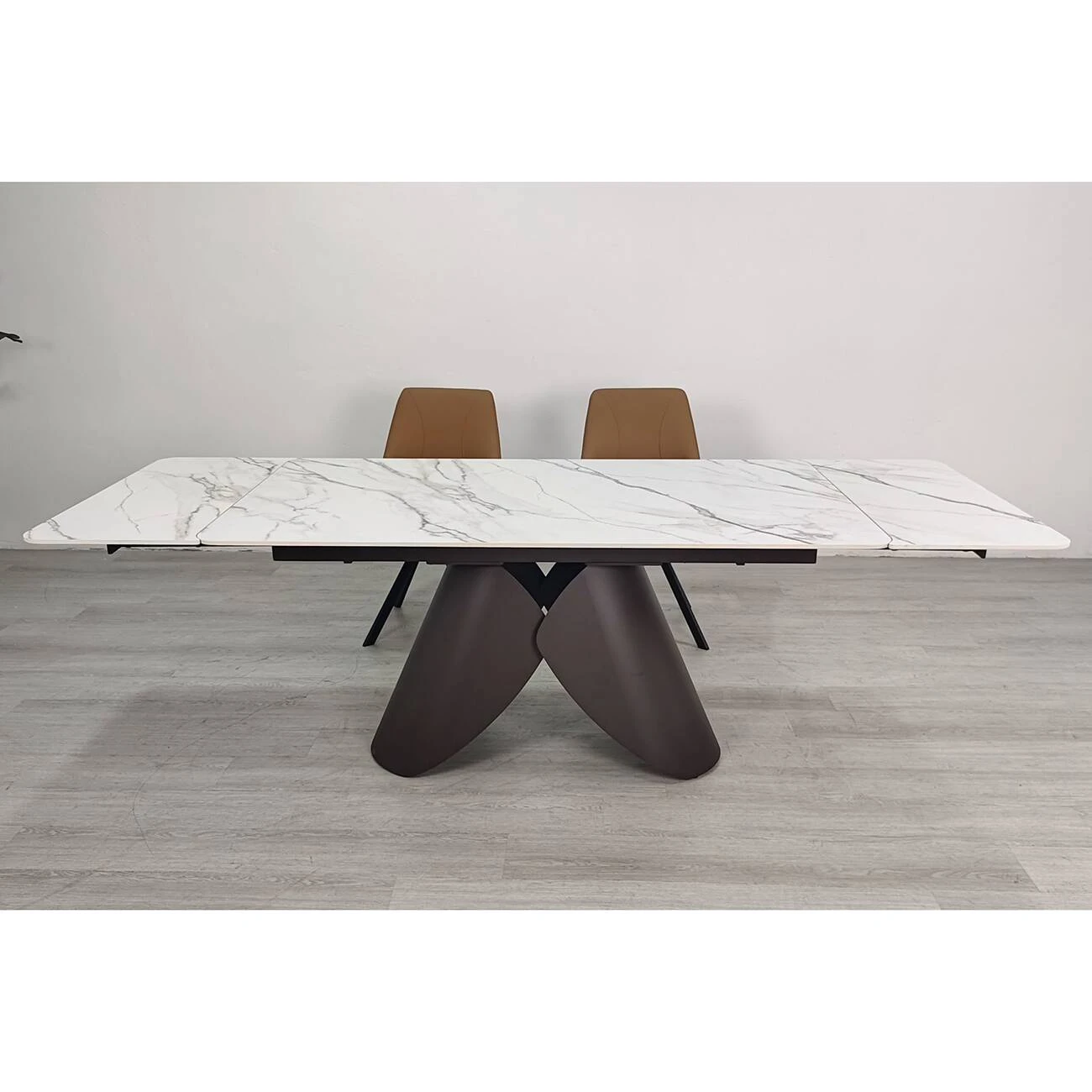 Стіл обідній розкладний Agnes Ceramic 160-240x90x75 білий позолочений матовий/коричневий (кераміка+метал)