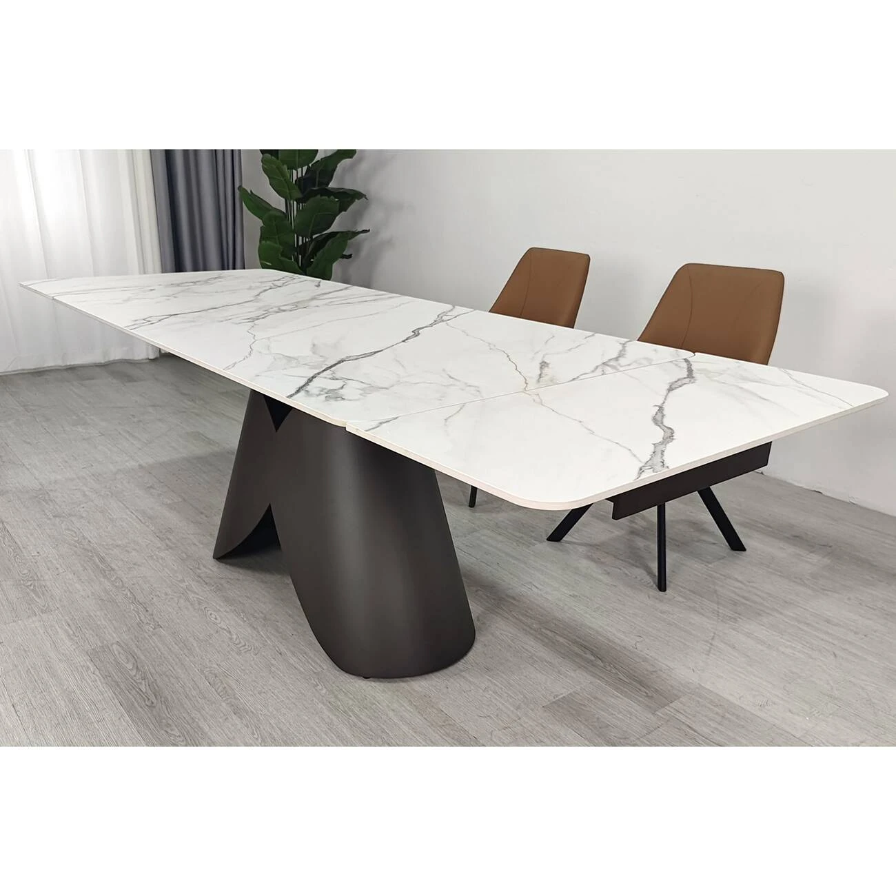 Стіл обідній розкладний Agnes Ceramic 160-240x90x75 білий позолочений матовий/коричневий (кераміка+метал)