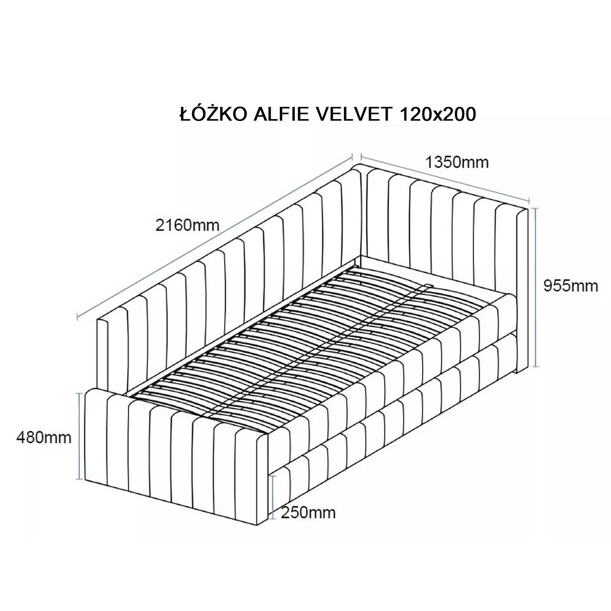 Ліжко односпальне Signal ALFIE VELVET 120X200 Сірий BLUVEL 14 ALFIEV120SZ