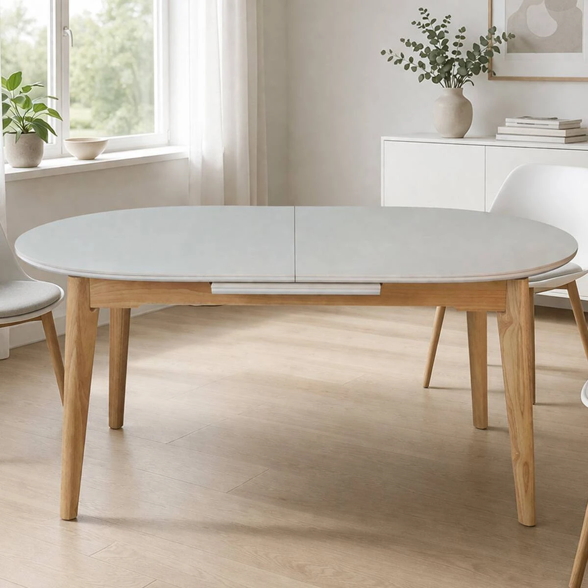 Стіл обідній розкладний Alberto Ceramic 160-200x90x76 бежевий матовий/дерево