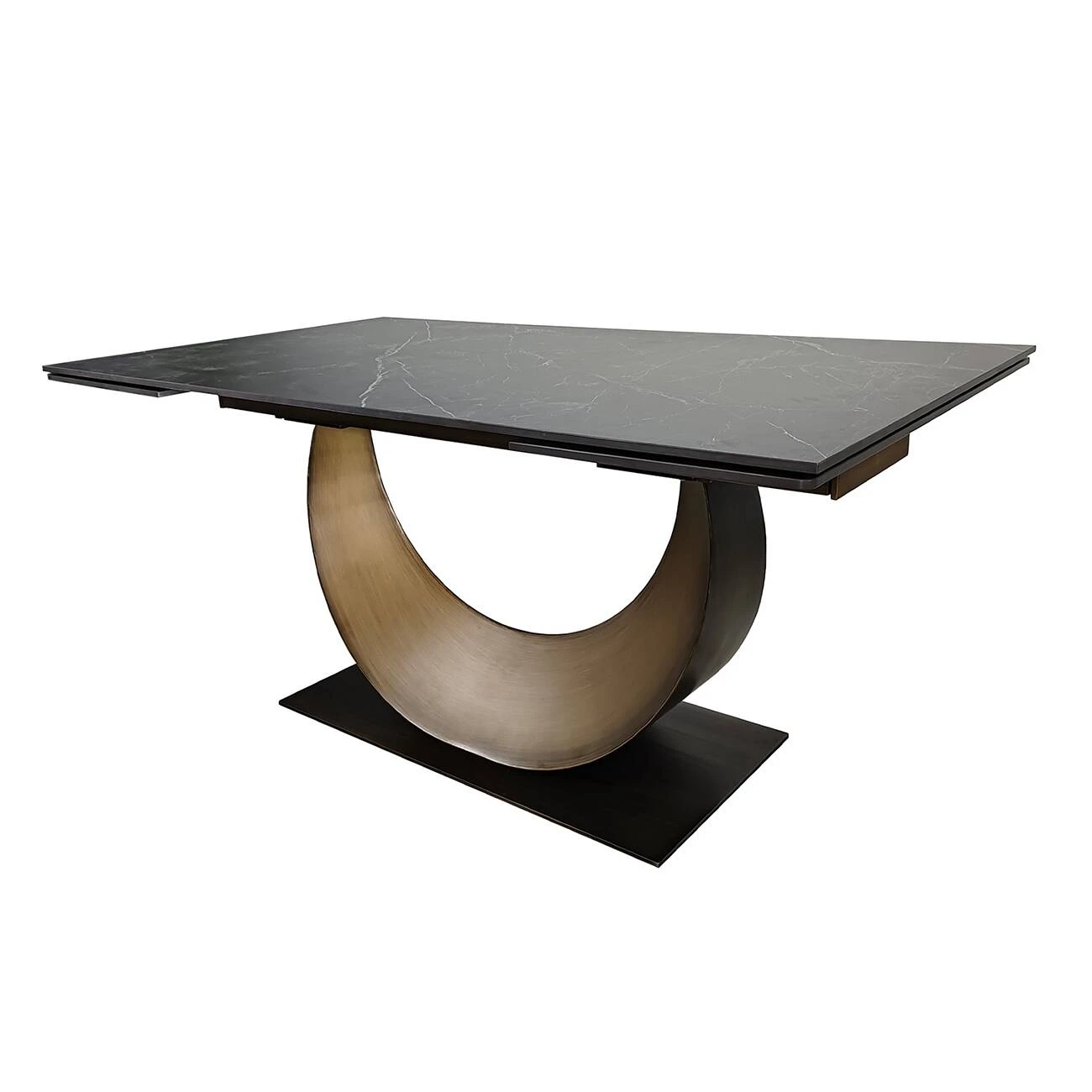 Стіл обідній розкладний Amelia Ceramic 160-240x90x75 чорний матовий/бронзовий (кераміка+метал)