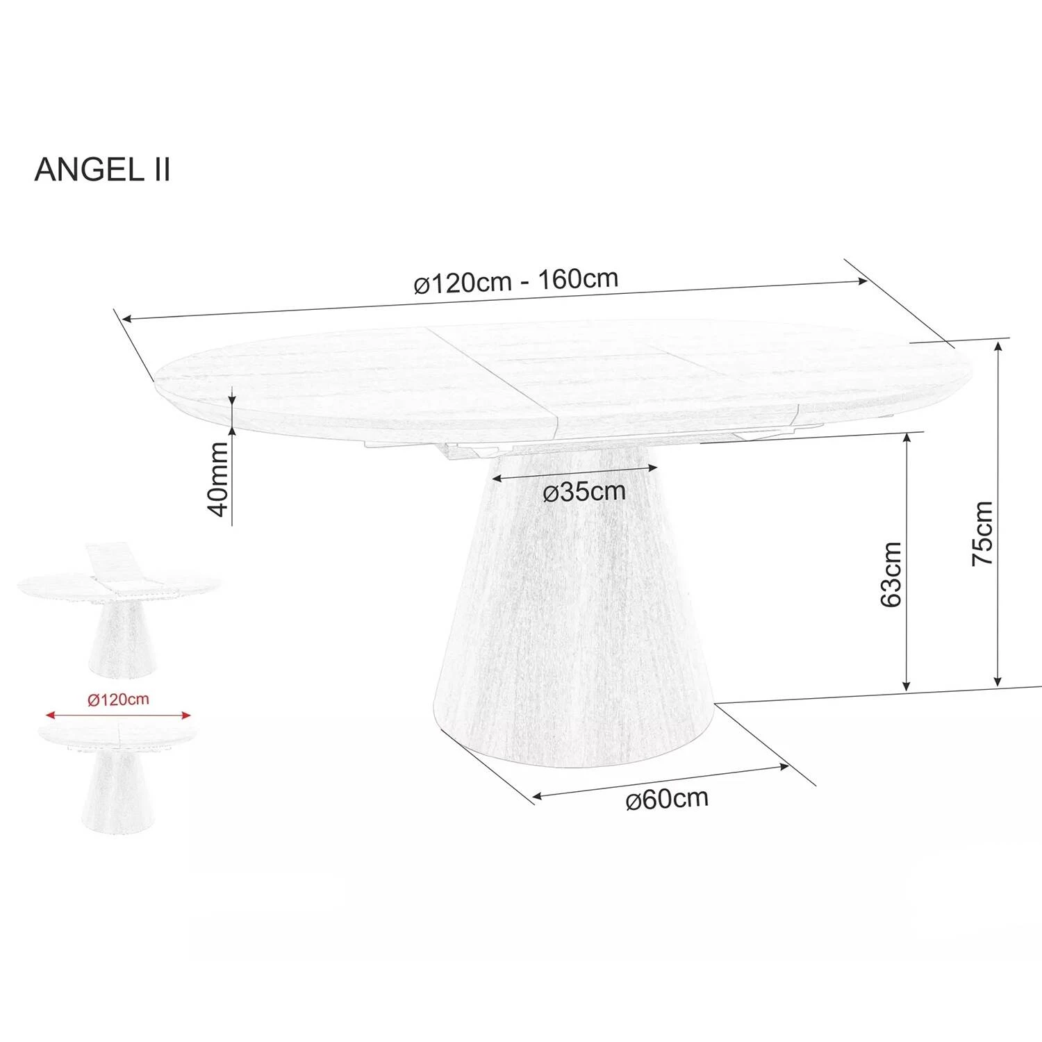 Стіл обідній розкладний Signal Angel II 120-160x120x75 дуб