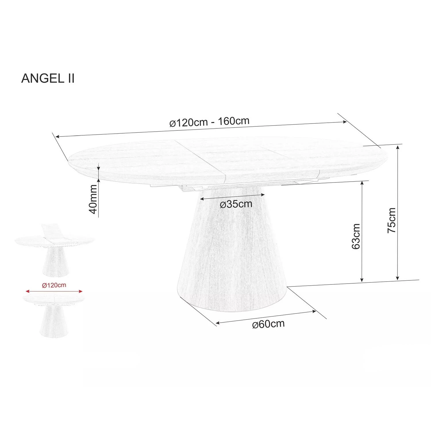 Стіл обідній розкладний Signal Angel II 120-160x120x75 сірий ефект мармуру/чорний