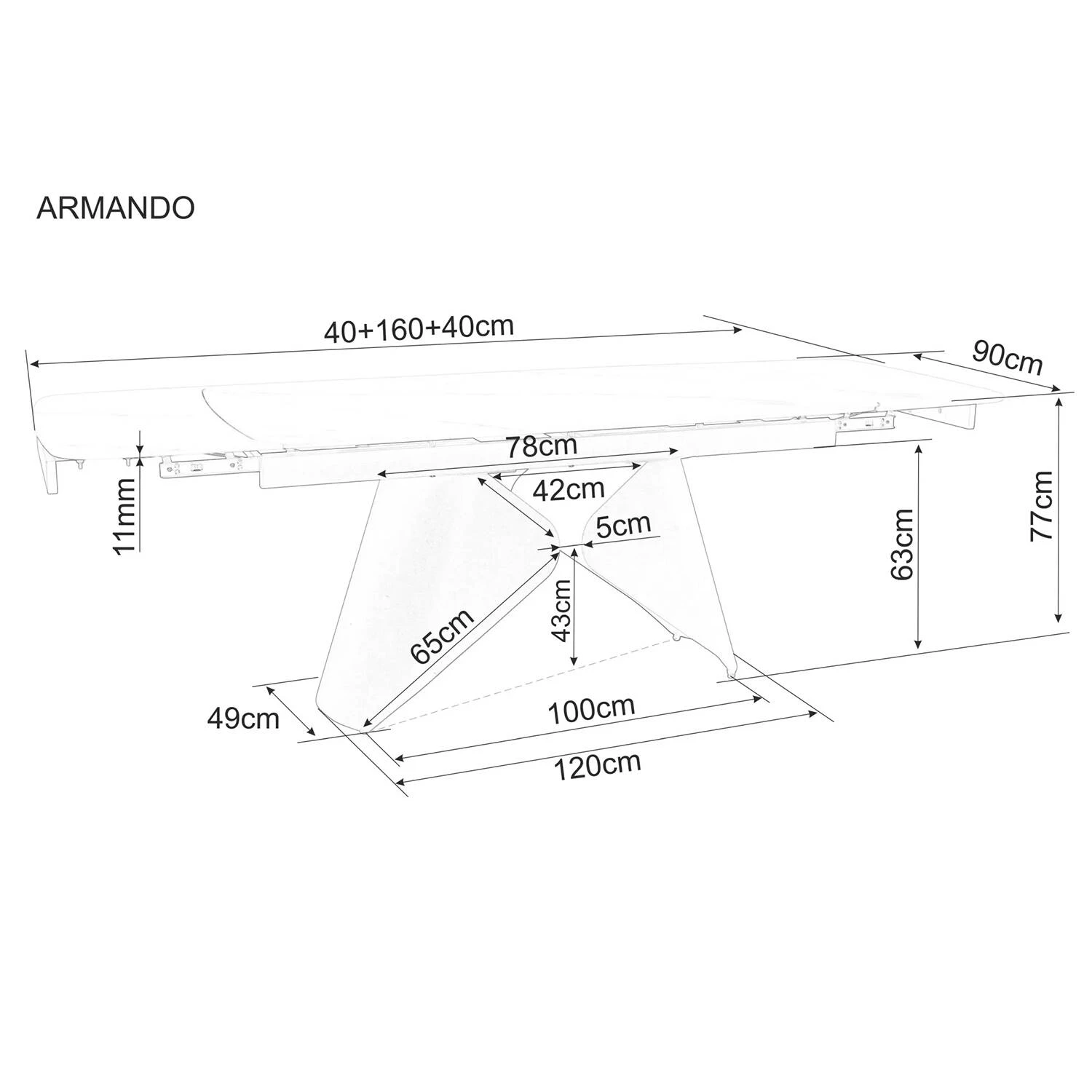 Стіл обідній розкладний Signal Armando 160-240x90x77 білий/чорний