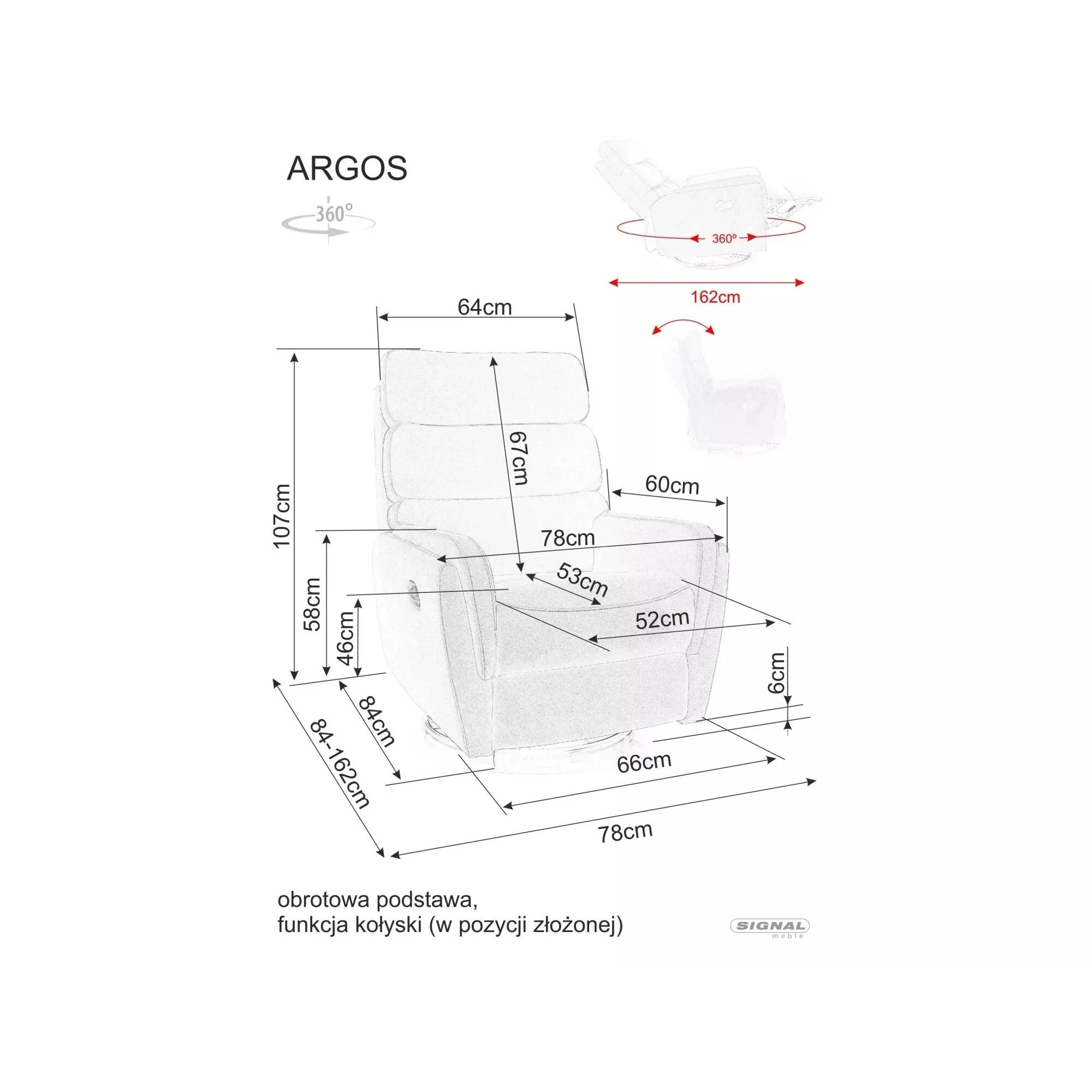 Крісло-реклайнер розкладне Signal ARGOS VELVET сіре BL.14 ARGOSVSZ