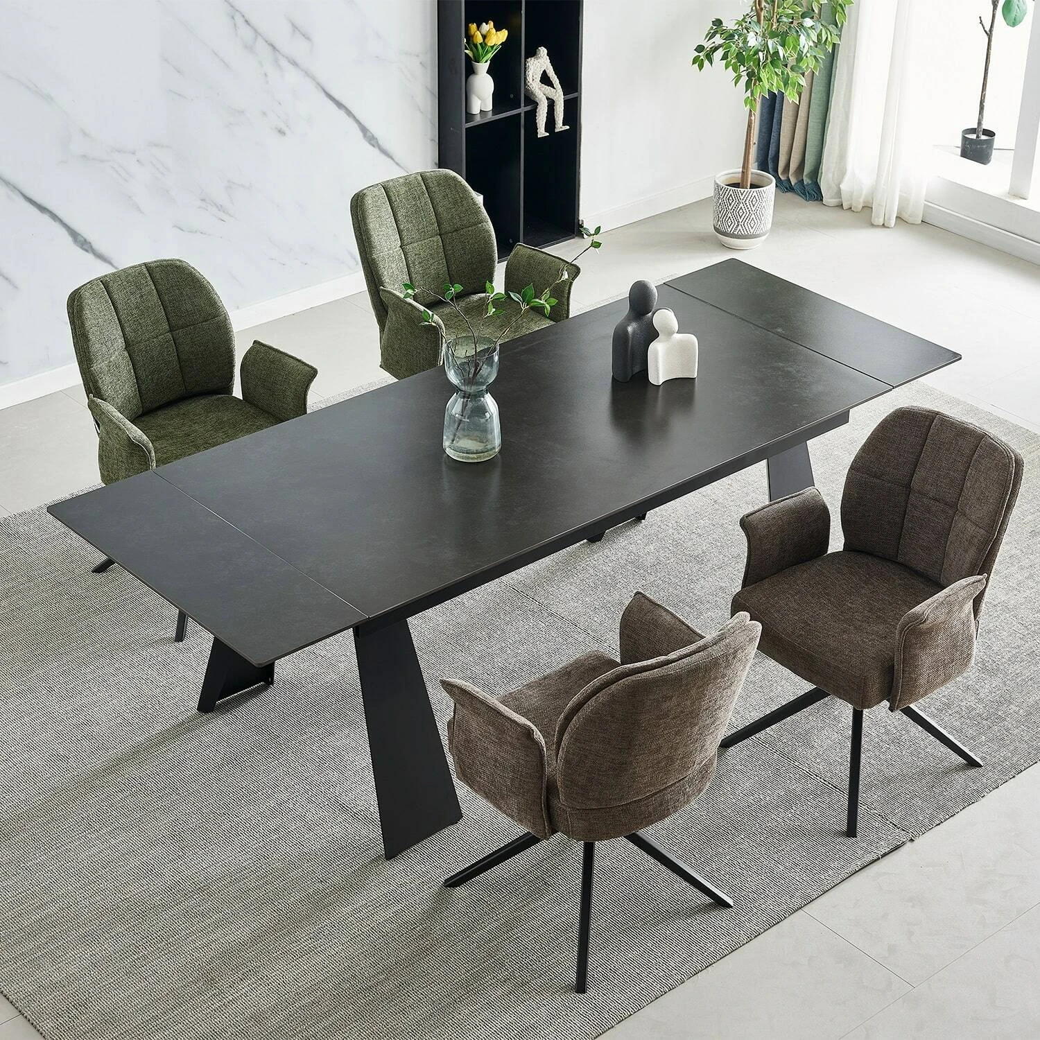Стіл обідній розкладний Arnold Ceramic 180-240x90x76 wic dark grey матовий/чорний (кераміка+метал)