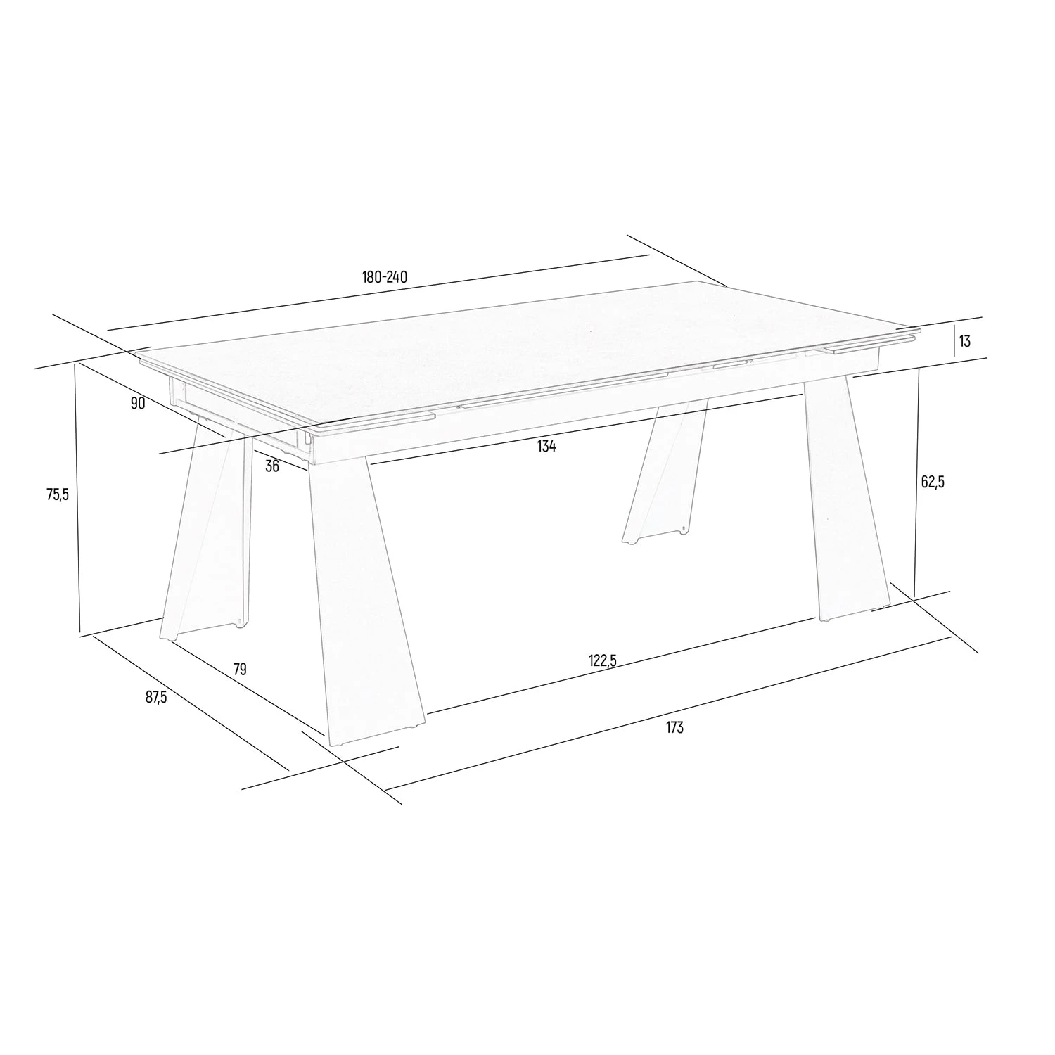 Стіл обідній розкладний Arnold Ceramic 180-240x90x76 wic dark grey матовий/чорний (кераміка+метал)