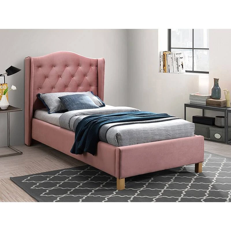 Ліжко односпальне Signal ASPEN VELVET 90x200 колір антична троянда / дуб BLUVEL 52 ASPENV90RD