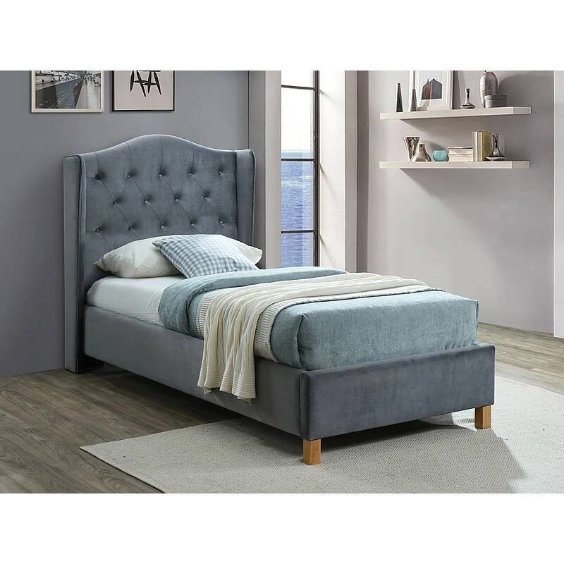 Ліжко односпальне Signal ASPEN VELVET 90x200 колір сірий / дуб BLUVEL 14 ASPENV90SZD