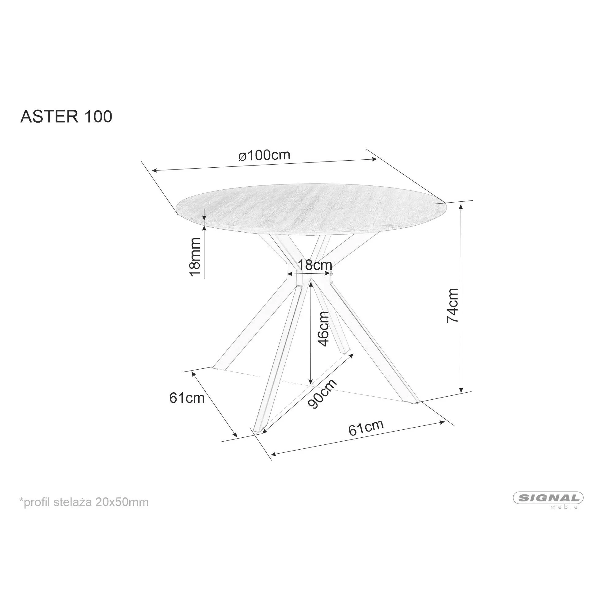 Стіл обідній Signal ASTER Дуб/Чорний мат Стелаж Діаметр 100 ASTERDC100