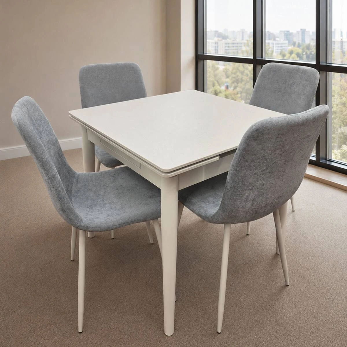 Стіл обідній розкладний Avento Ceramic 80-130x80x75 білий/кашемір