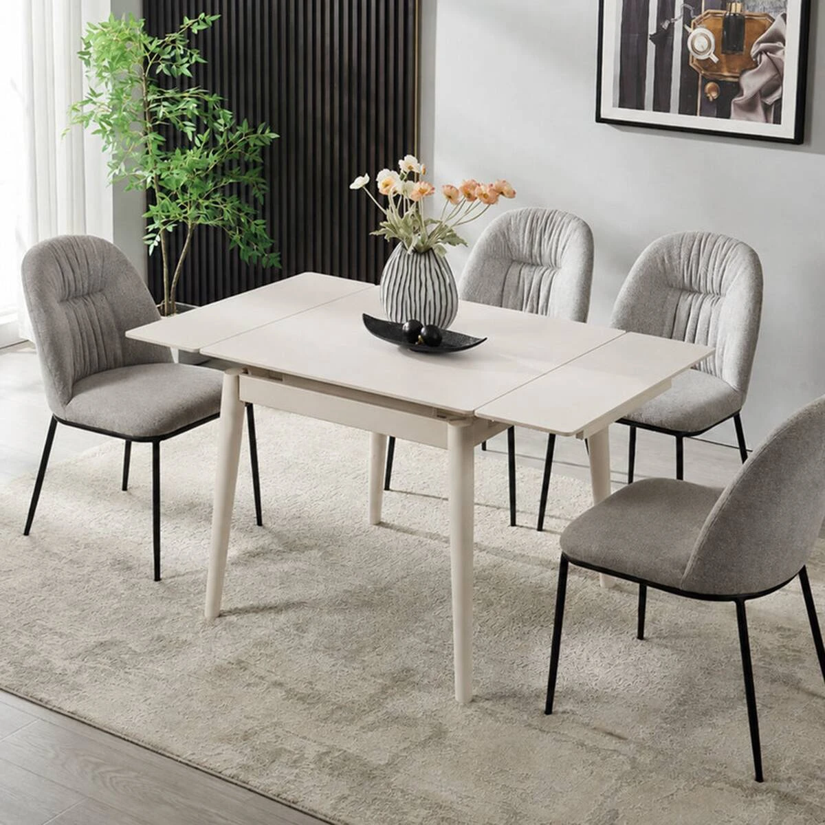 Стіл обідній розкладний Avento Ceramic 80-130x80x75 білий/кашемір