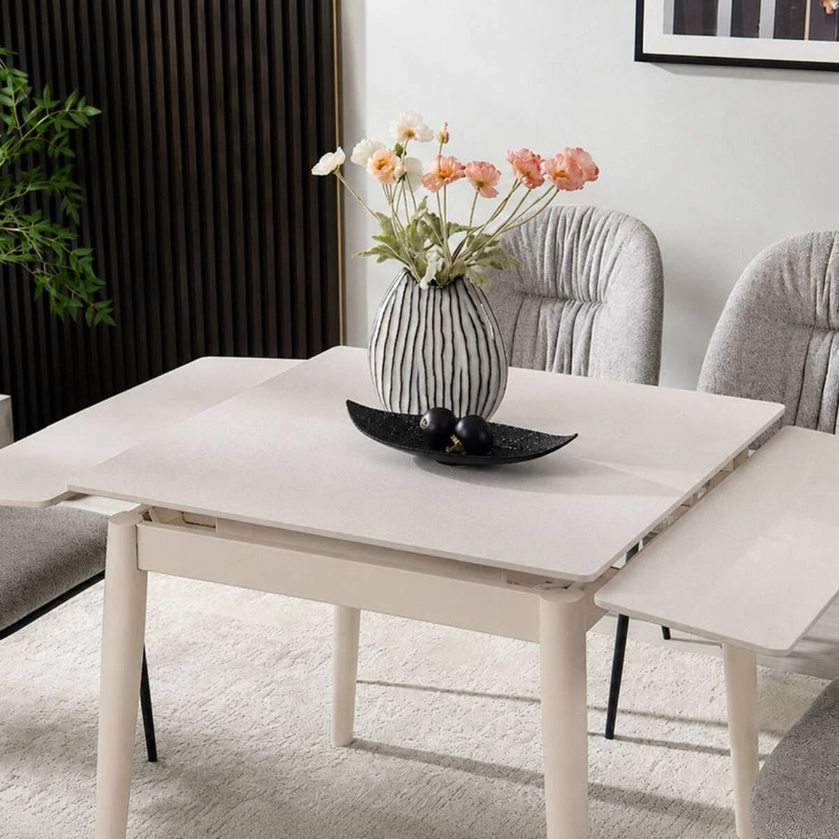 Стіл обідній розкладний Avento Ceramic 80-130x80x75 білий/кашемір