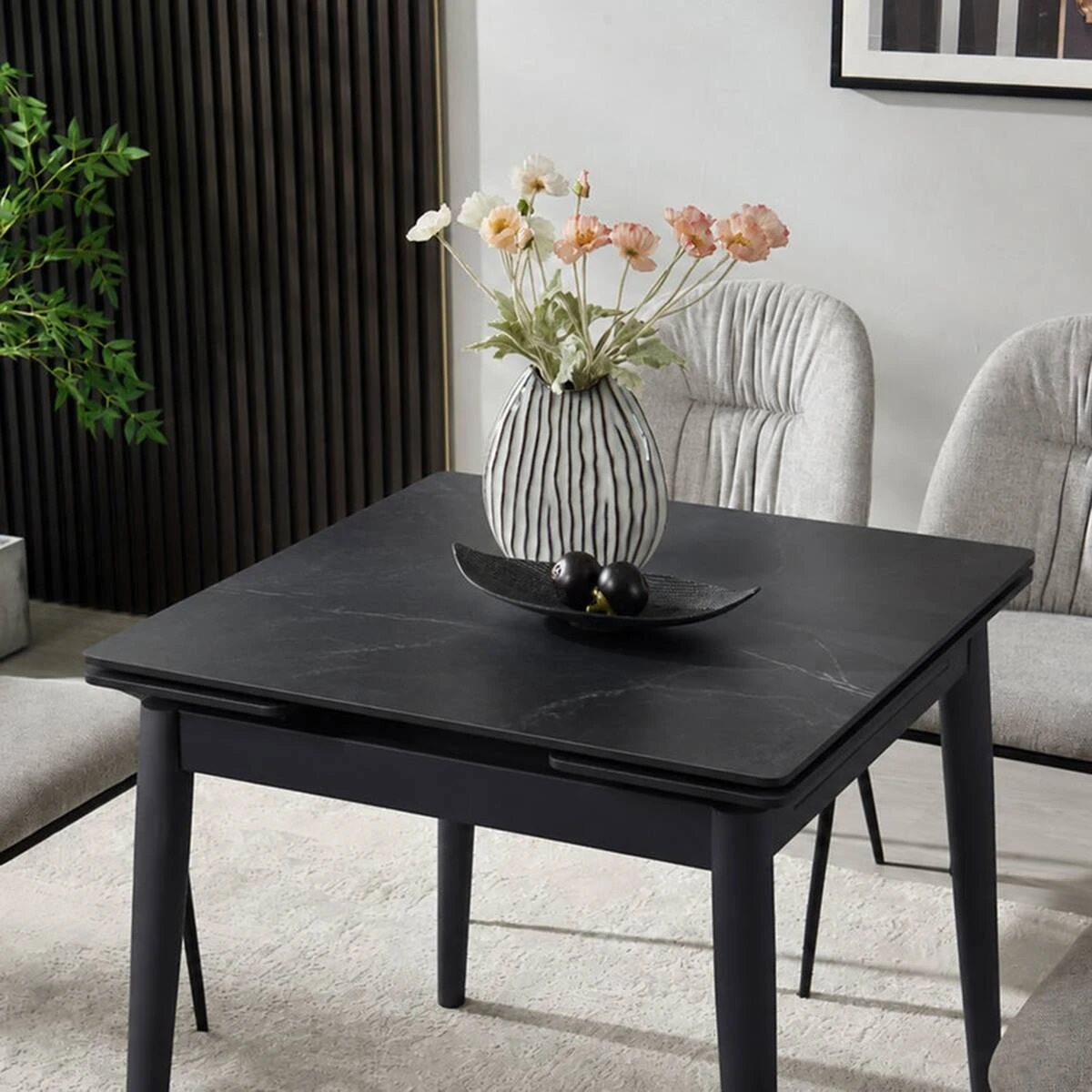 Стіл обідній розкладний Avento Ceramic 80-130x80x75 чорний/чорний