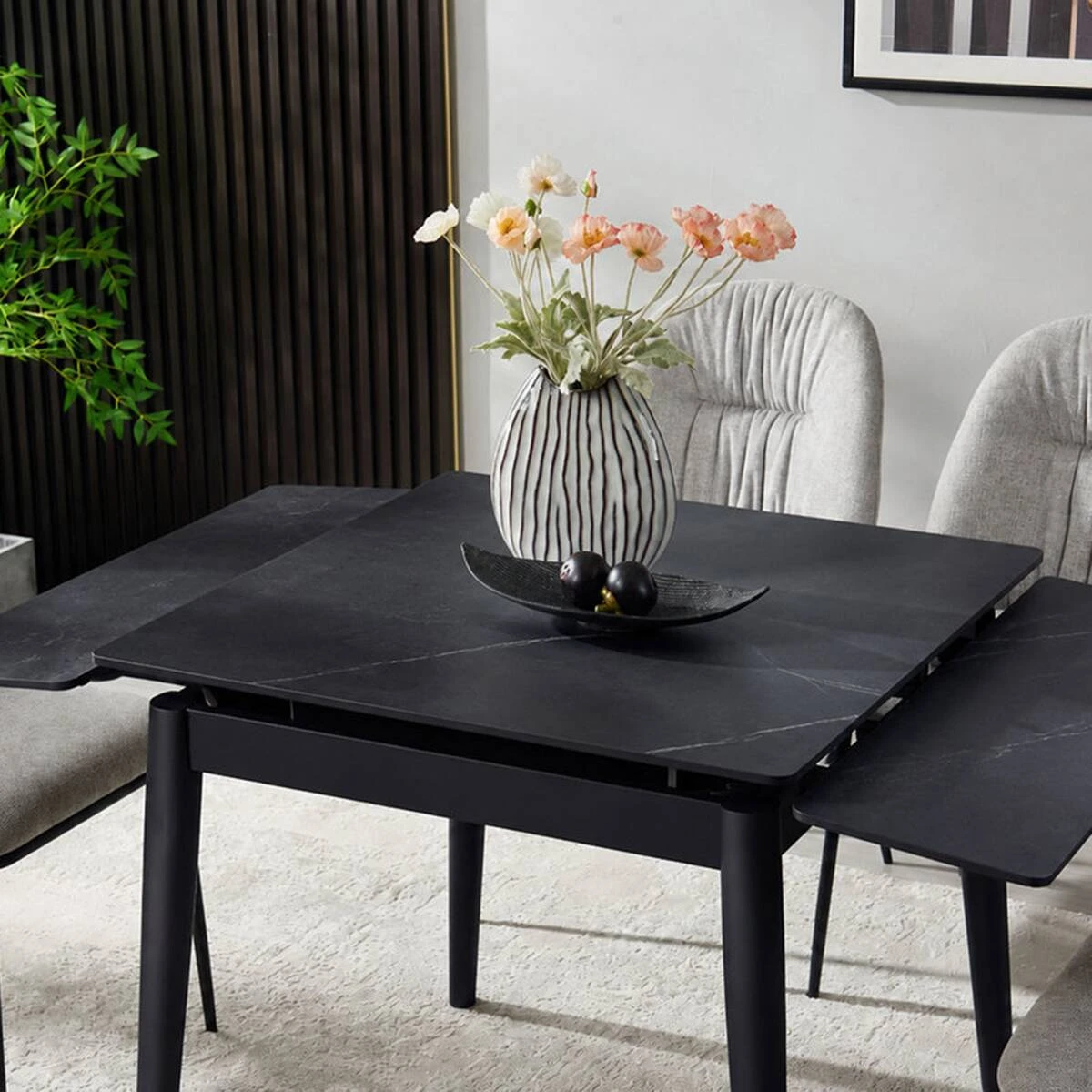 Стіл обідній розкладний Avento Ceramic 80-130x80x75 чорний/чорний