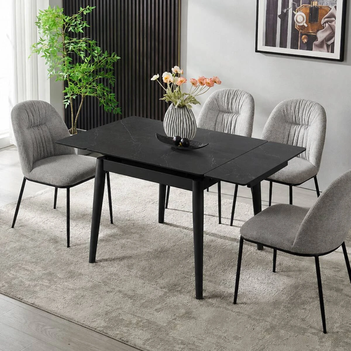 Стіл обідній розкладний Avento Ceramic 80-130x80x75 чорний/чорний
