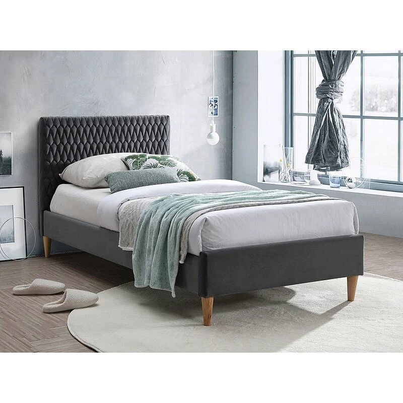 Ліжко односпальне Signal AZURRO VELVET 90X200 колір сірий / дуб BLUVEL 14 AZURROV90SZD
