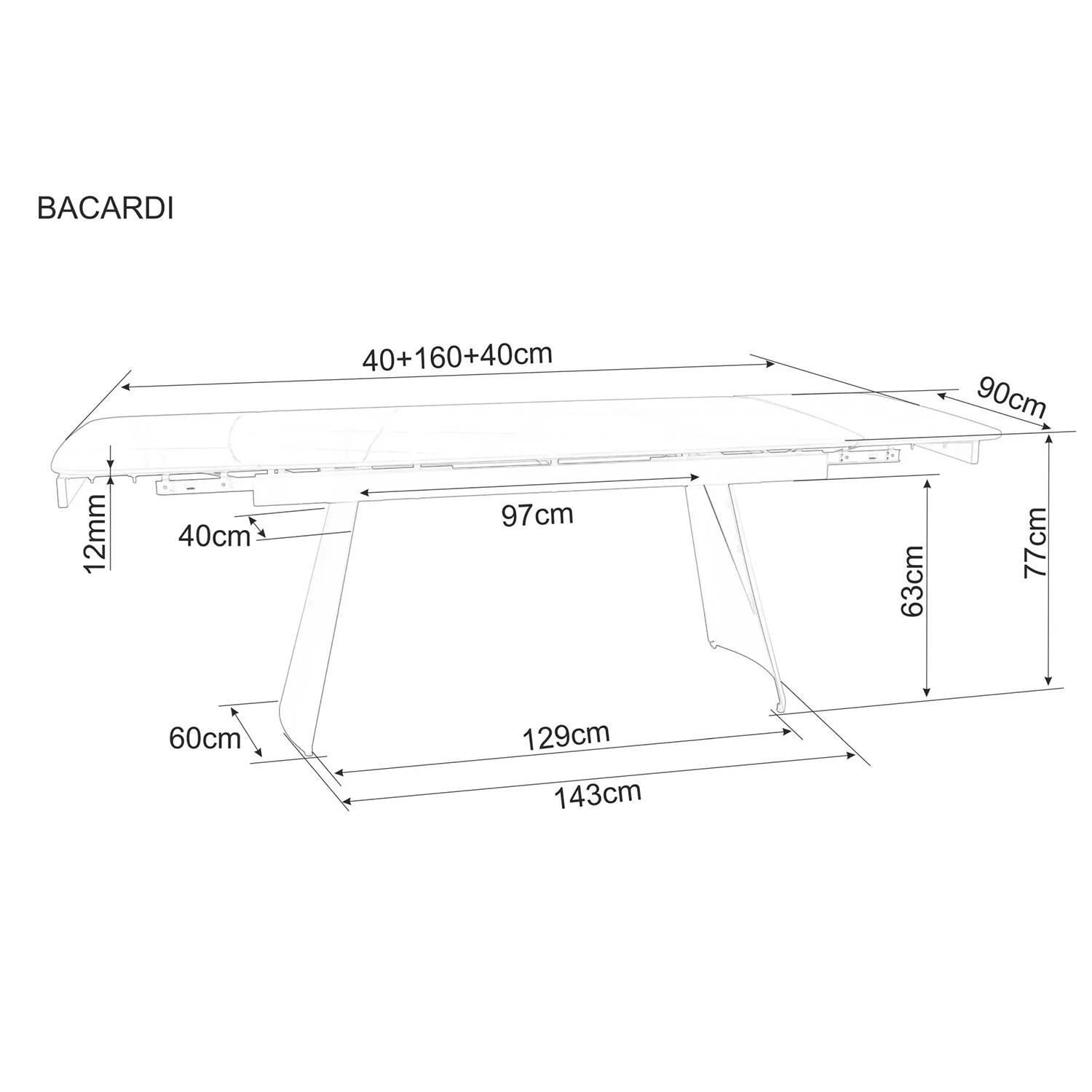 Стіл обідній розкладний Signal Bacardi 160-240x90x77 чорний