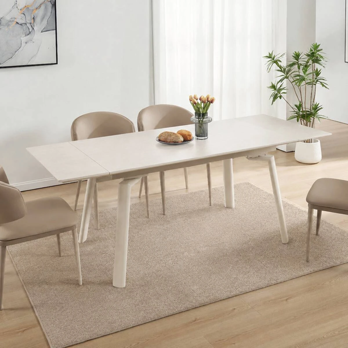 Стіл обідній розкладний Belford Ceramic 140-200x80x76 білий/кашемір