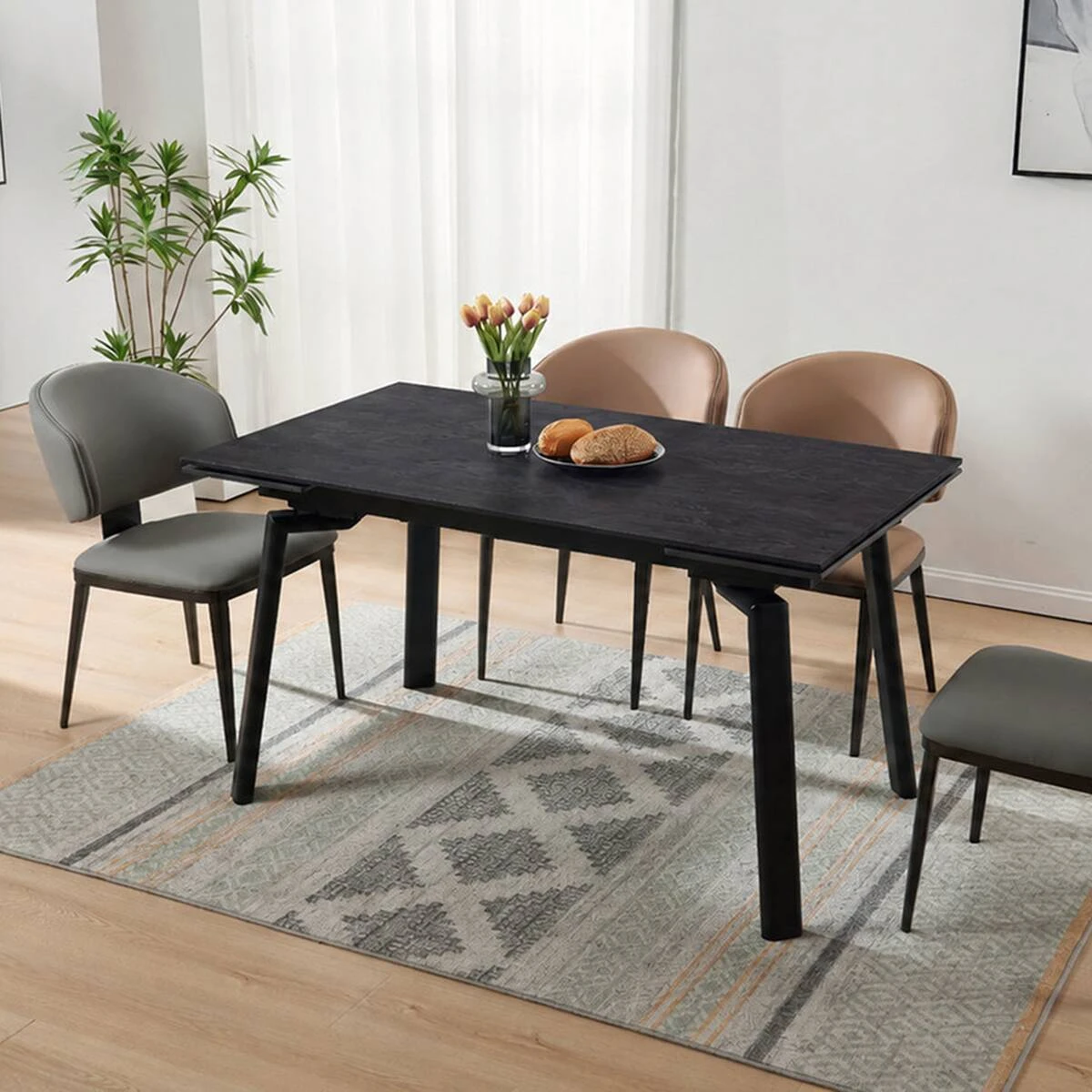 Стіл обідній розкладний Belford Ceramic 140-200x80x76 чорний горіх/чорний