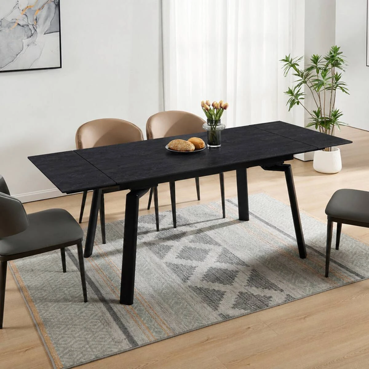 Стіл обідній розкладний Belford Ceramic 140-200x80x76 чорний горіх/чорний