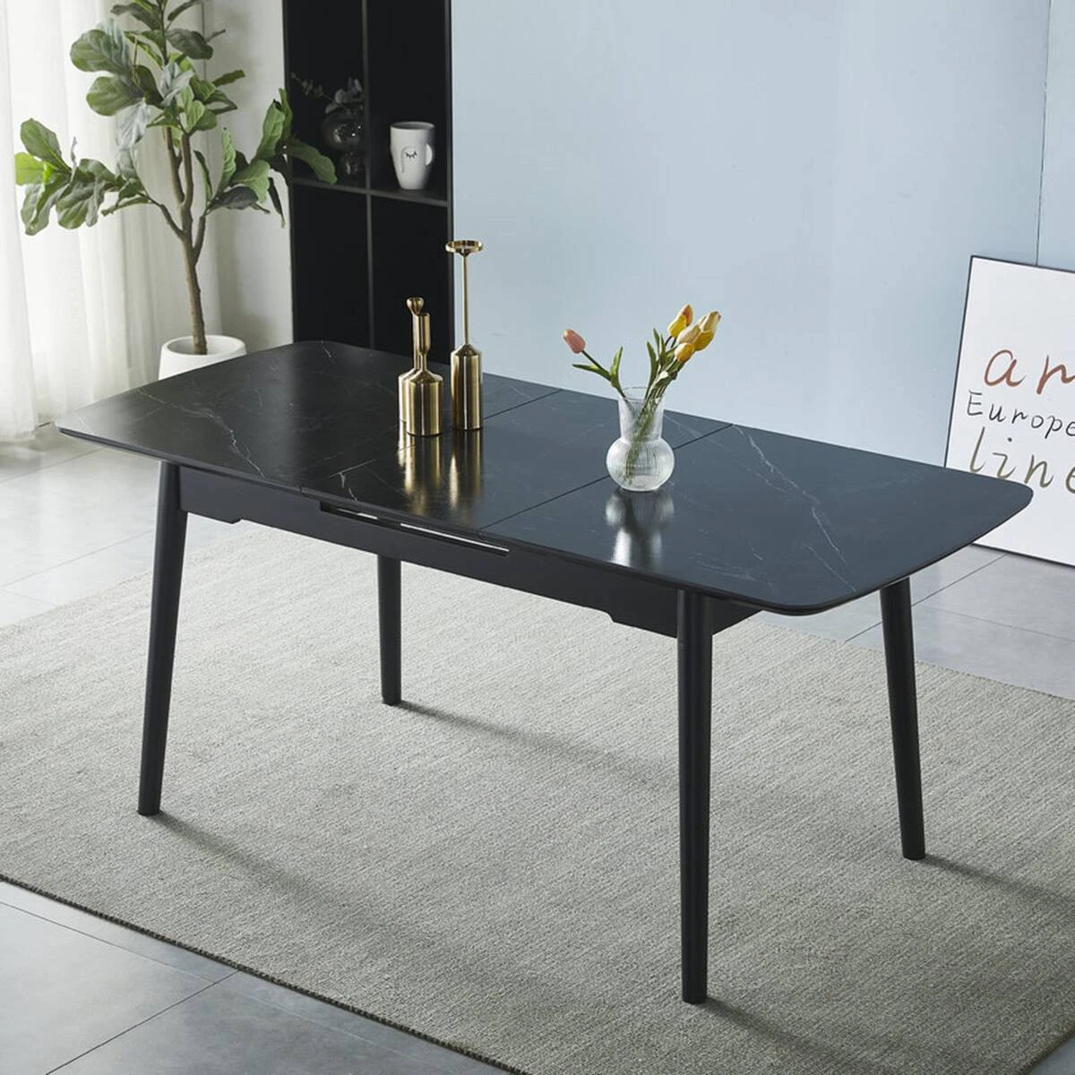 Стіл обідній розкладний Berlin Ceramic 140-180x80x76 чорний матовий/чорний каркас