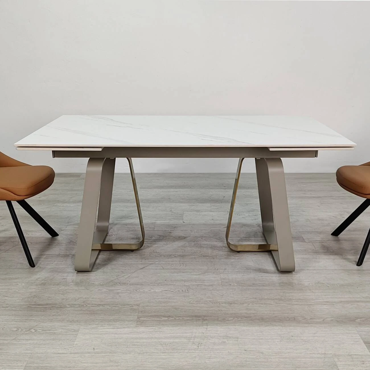 Стіл обідній розкладний Bianco Luxe Ceramic 160-240x90x75 білий матовий/білий+золото (кераміка+метал)