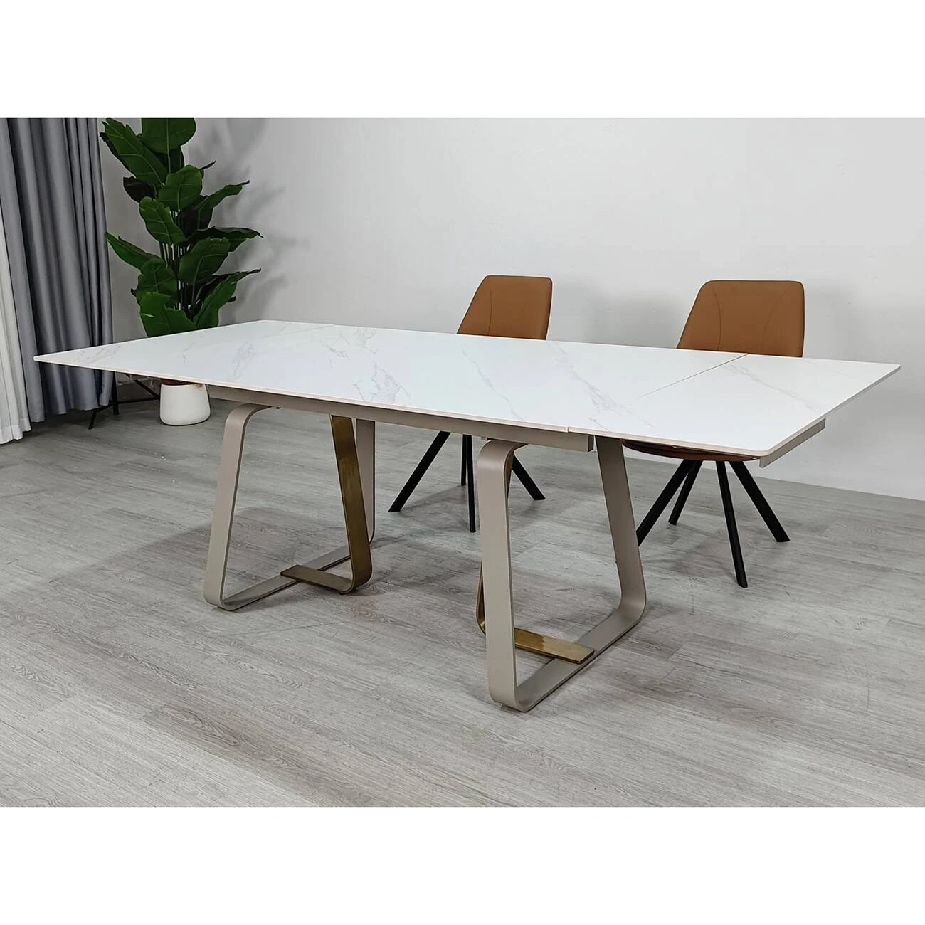 Стіл обідній розкладний Bianco Luxe Ceramic 160-240x90x75 білий матовий/білий+золото (кераміка+метал)