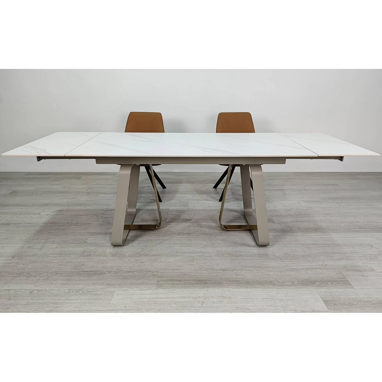 Стіл обідній розкладний Bianco Luxe Ceramic 160-240x90x75 білий матовий/білий+золото (кераміка+метал)