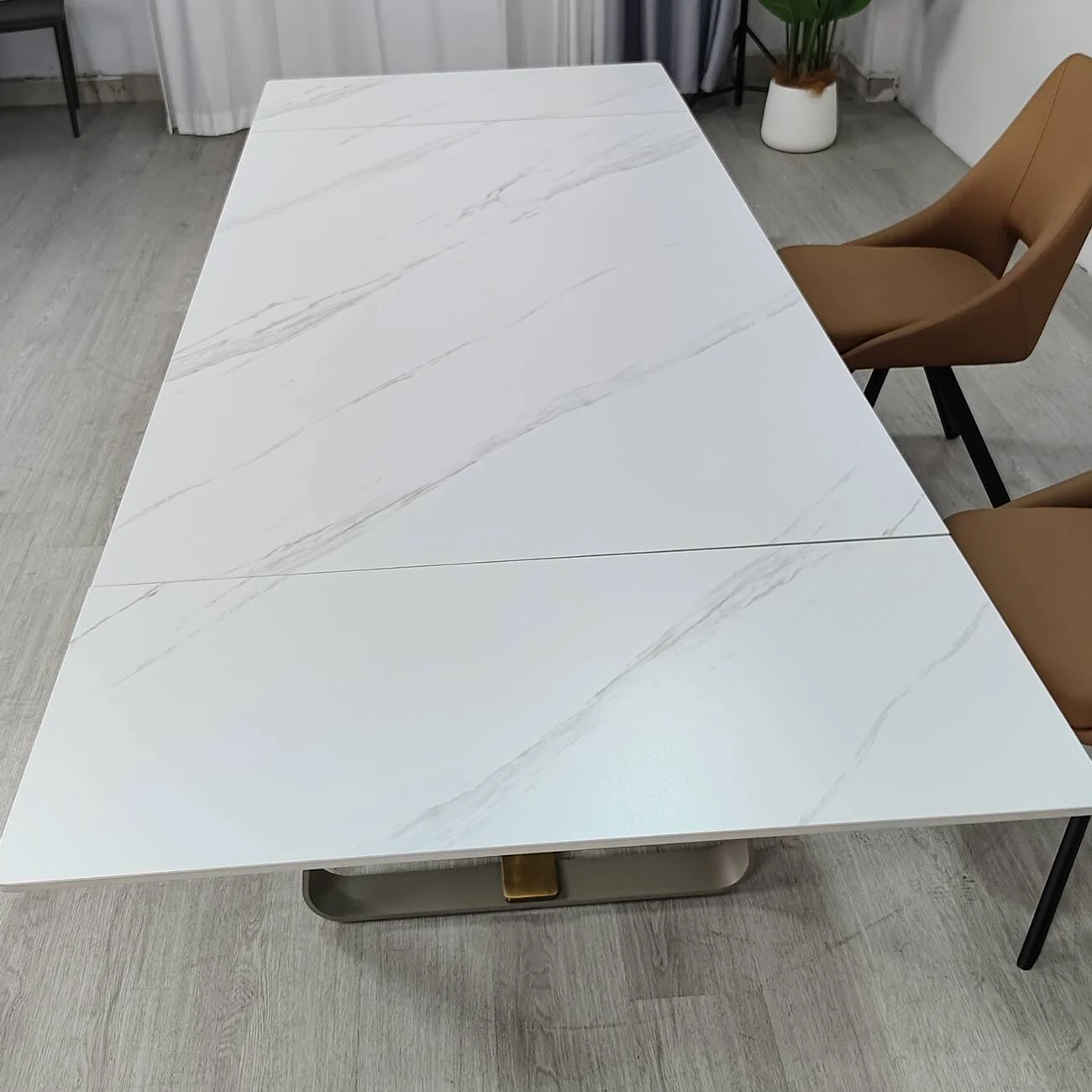 Стіл обідній розкладний Bianco Luxe Ceramic 160-240x90x75 білий матовий/білий+золото (кераміка+метал)