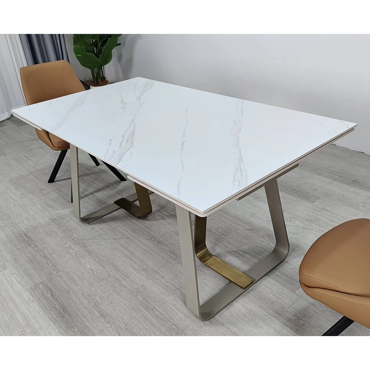 Стіл обідній розкладний Bianco Luxe Ceramic 160-240x90x75 білий матовий/білий+золото (кераміка+метал)