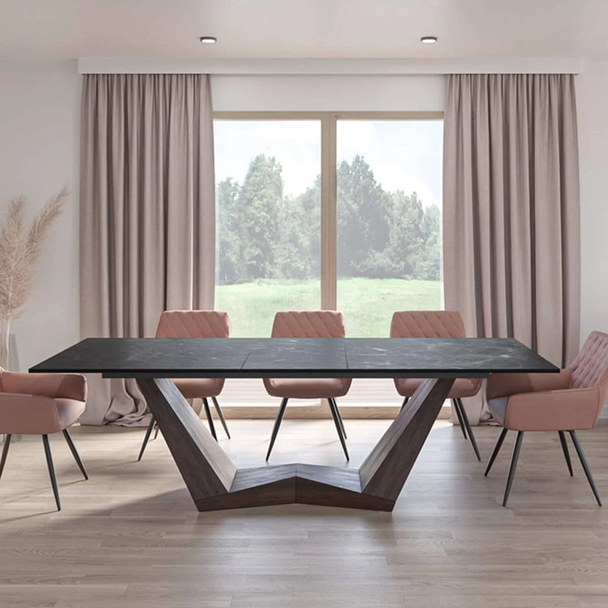 Стіл обідній розкладний Signal Bonucci Ceramic 200-250x98x76 чорний nero greco/горіх