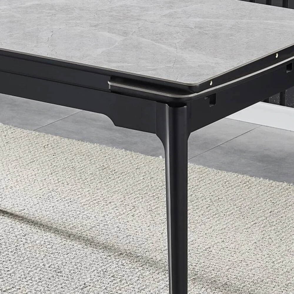 Стіл обідній розкладний Bonn Ceramic 130-180x80x76 сірий глянець/чорний каркас