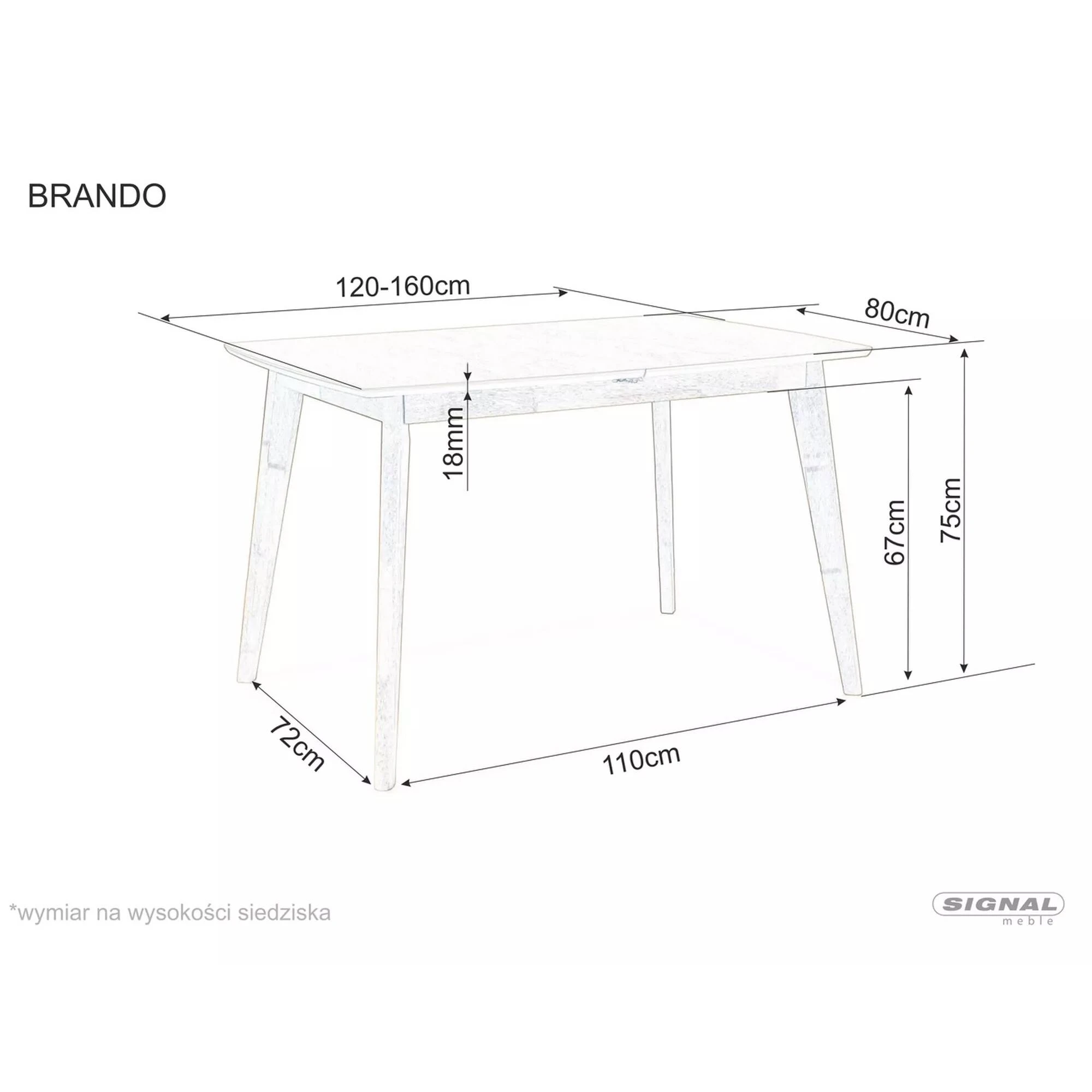 Стіл обідній Signal Brando 120 (160) х80 Дуб BRANDOD120