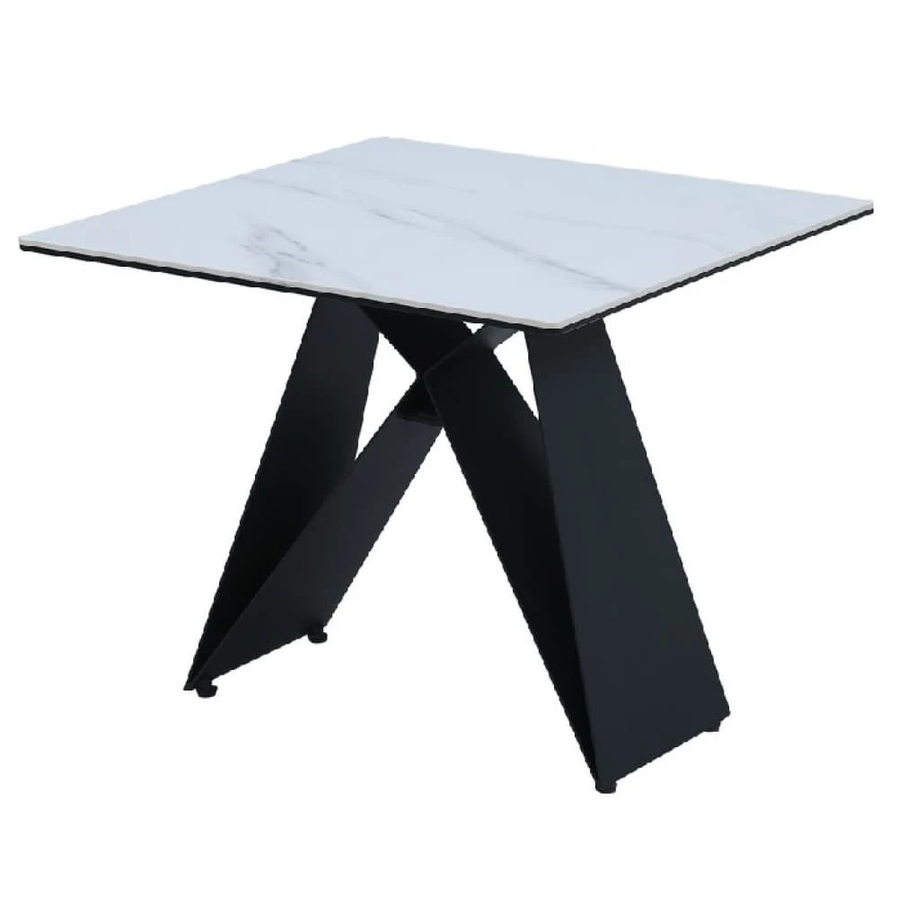 Стіл кавовий Vetro БРУНО білий мармур + чорний 60x60x50 (склокераміка/метал)