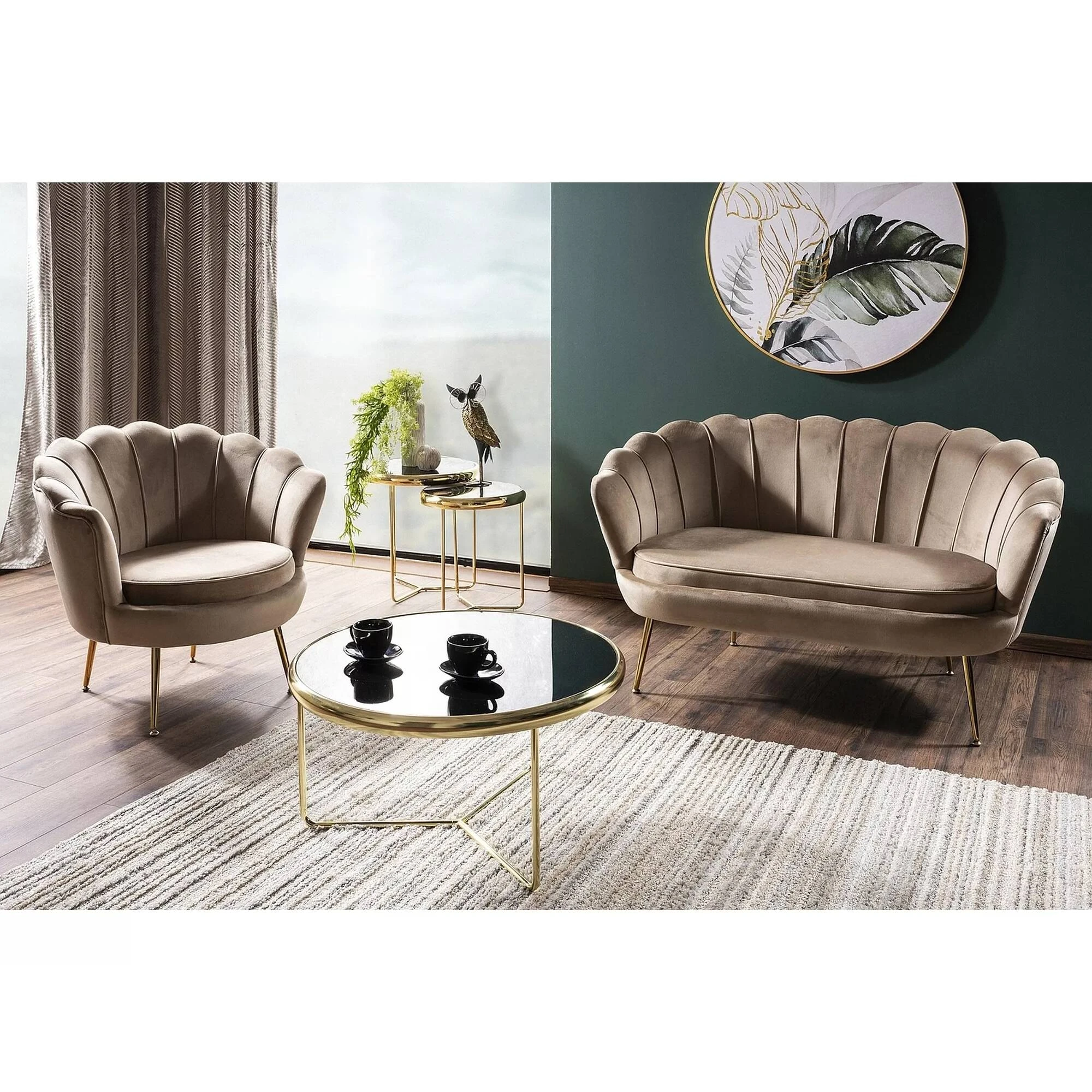 Диван Signal CAMELLIA 2 VELVET Бежевий BLUEVEL 28/Золото CAMELLIAV2BEZL