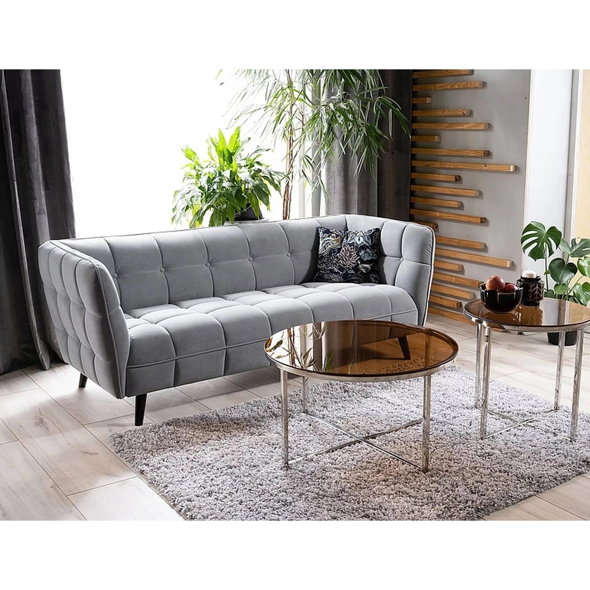 Диван Signal CASTELLO 3 VELVET сірий BLUVEL 14 / венге CASTELLO3V14