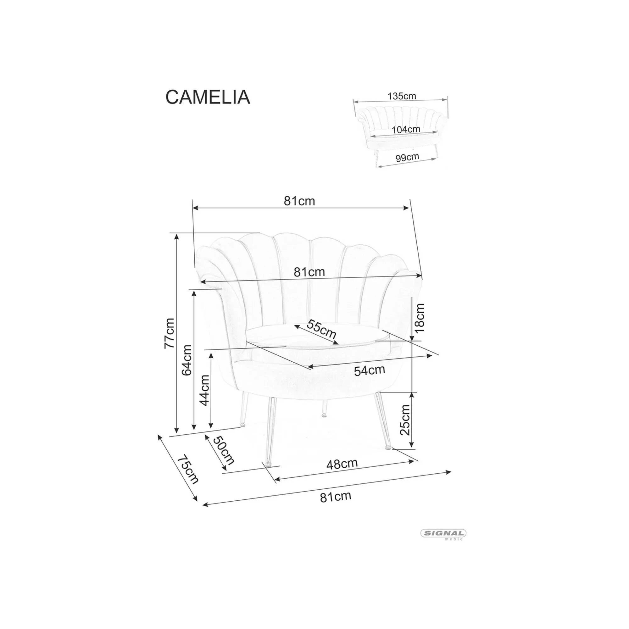 Крісло Signal CAMELLIA 1 VELVET ANT. рожевий BLUEVEL 52 / Золото CAMELLIAV1RAZL