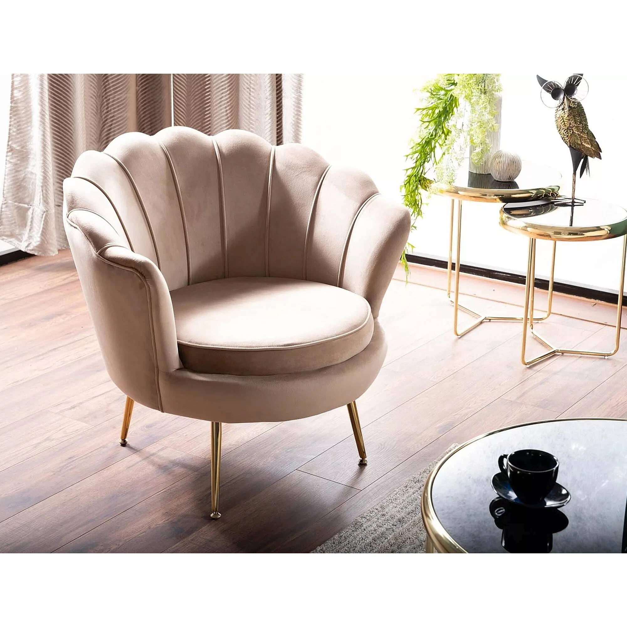Крісло Signal CAMELLIA 1 VELVET Беж BLUVEL 28 / Золотий CAMELLIAV1BEZL