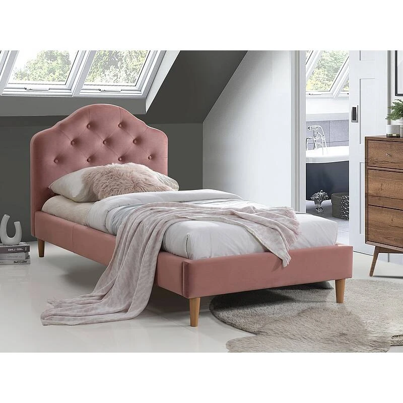Ліжко односпальне Signal CHLOE VELVET 90X200 антична троянда / дуб BLUVEL 52 CHLOEV90RD