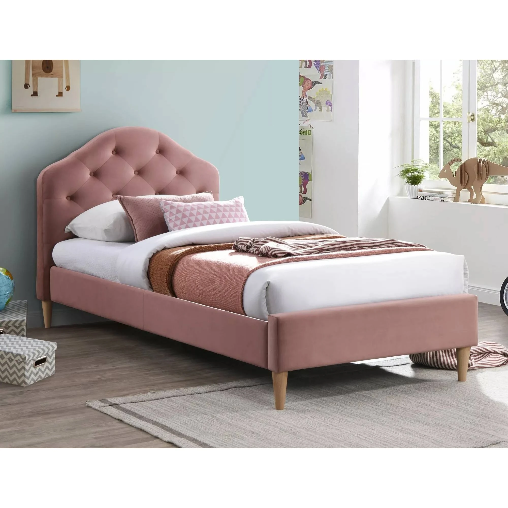 Ліжко односпальне Signal CHLOE VELVET 90X200 антична троянда / дуб BLUVEL 52 CHLOEV90RD