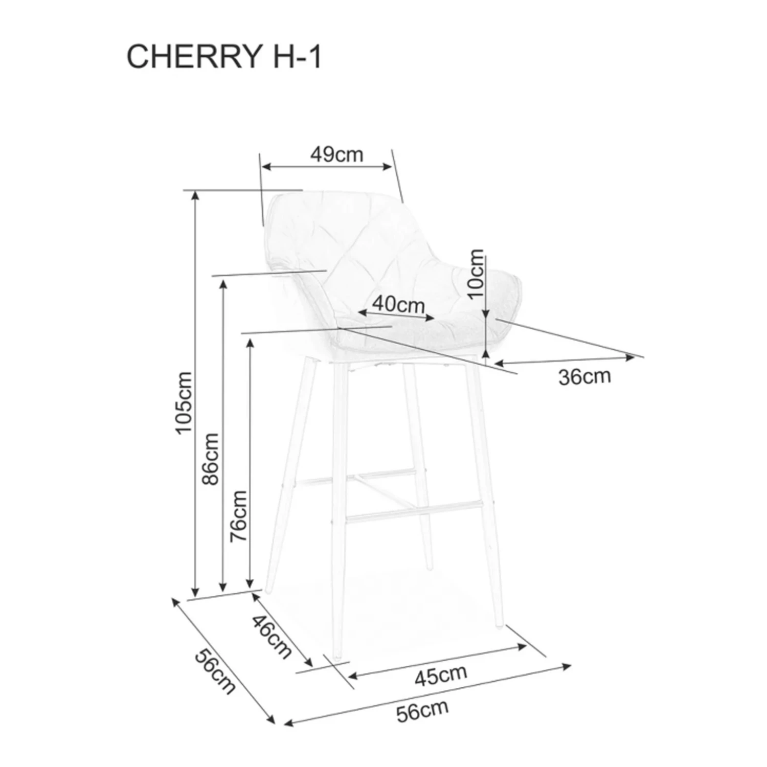 Стілець барний Signal Cherry H-1 Velvet чорний метал/сірий BL.14 оксамит