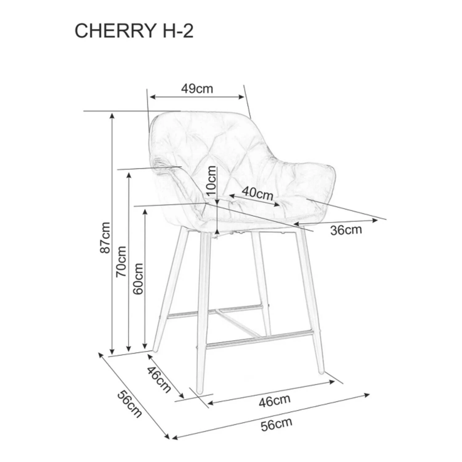 Стілець напівбарний Signal Cherry H-2 Velvet чорний метал/чорний BL.19 оксамит