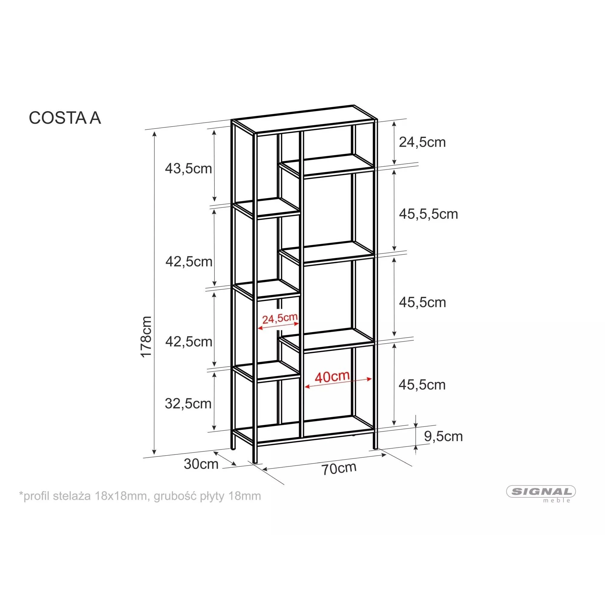Стелаж Signal COSTA A дуб/чорний 178*30*70 COSTAADC
