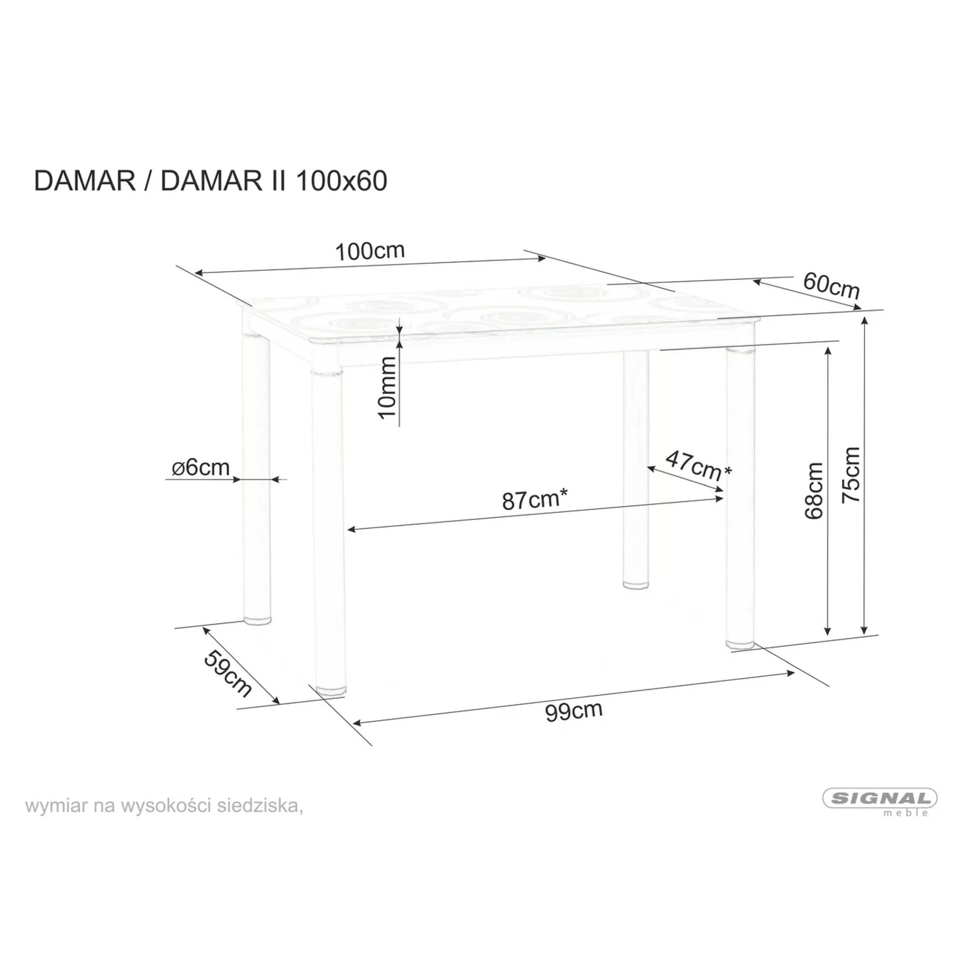 Стіл обідній Signal Damar 100x60 Білий DAMARB