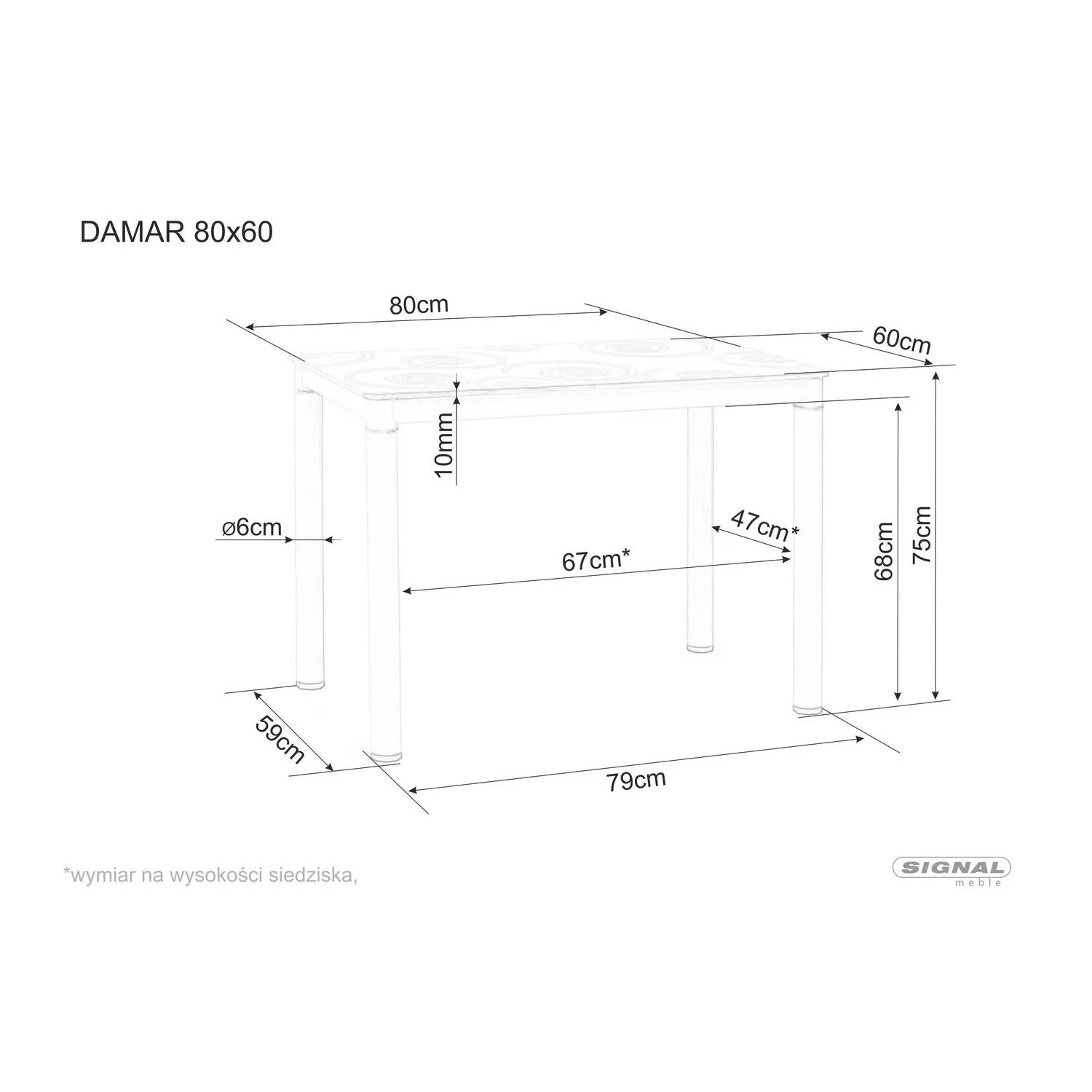 Стіл обідній Signal DAMAR Білий Ефект Мармуру/Чорний мат 80X60 DAMARBC80