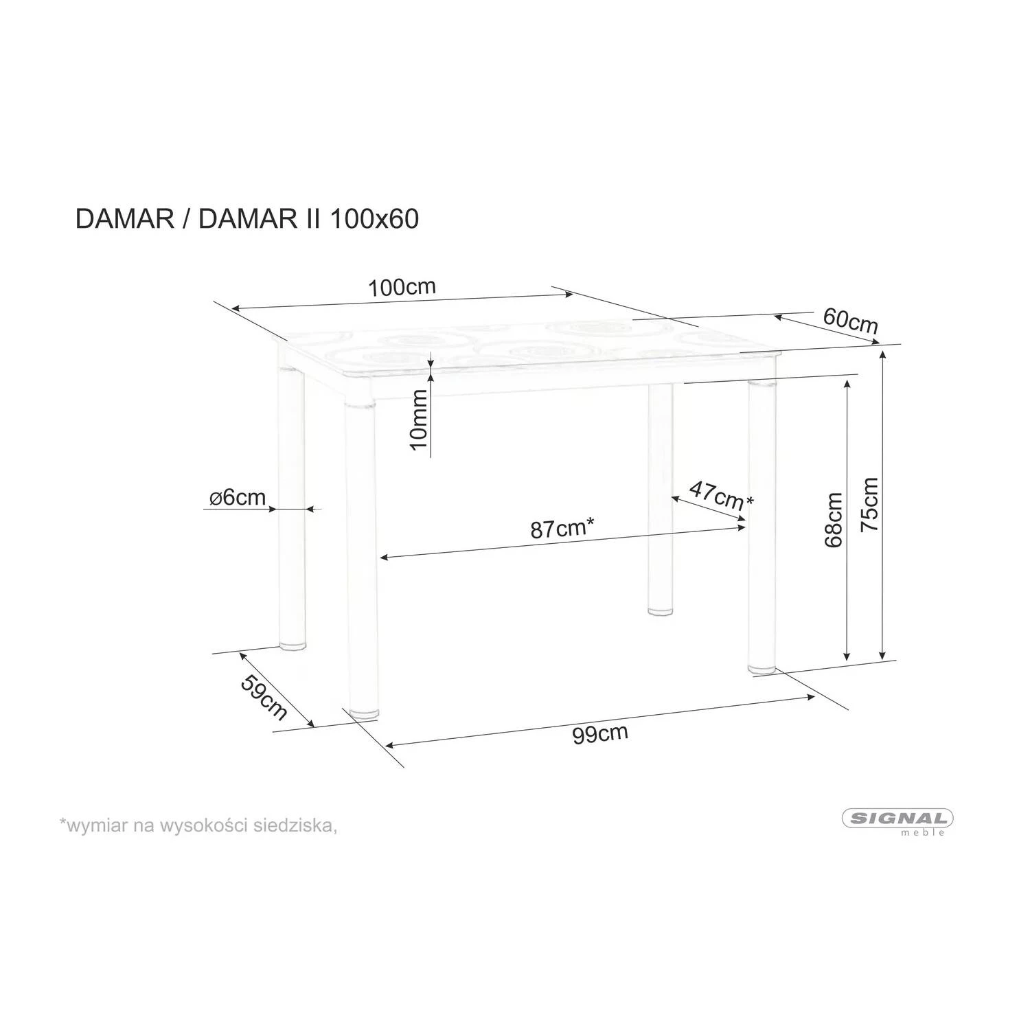 Стіл обідній Signal DAMAR Дуб Артісан/Чорний мат 100X60 DAMARDAC100