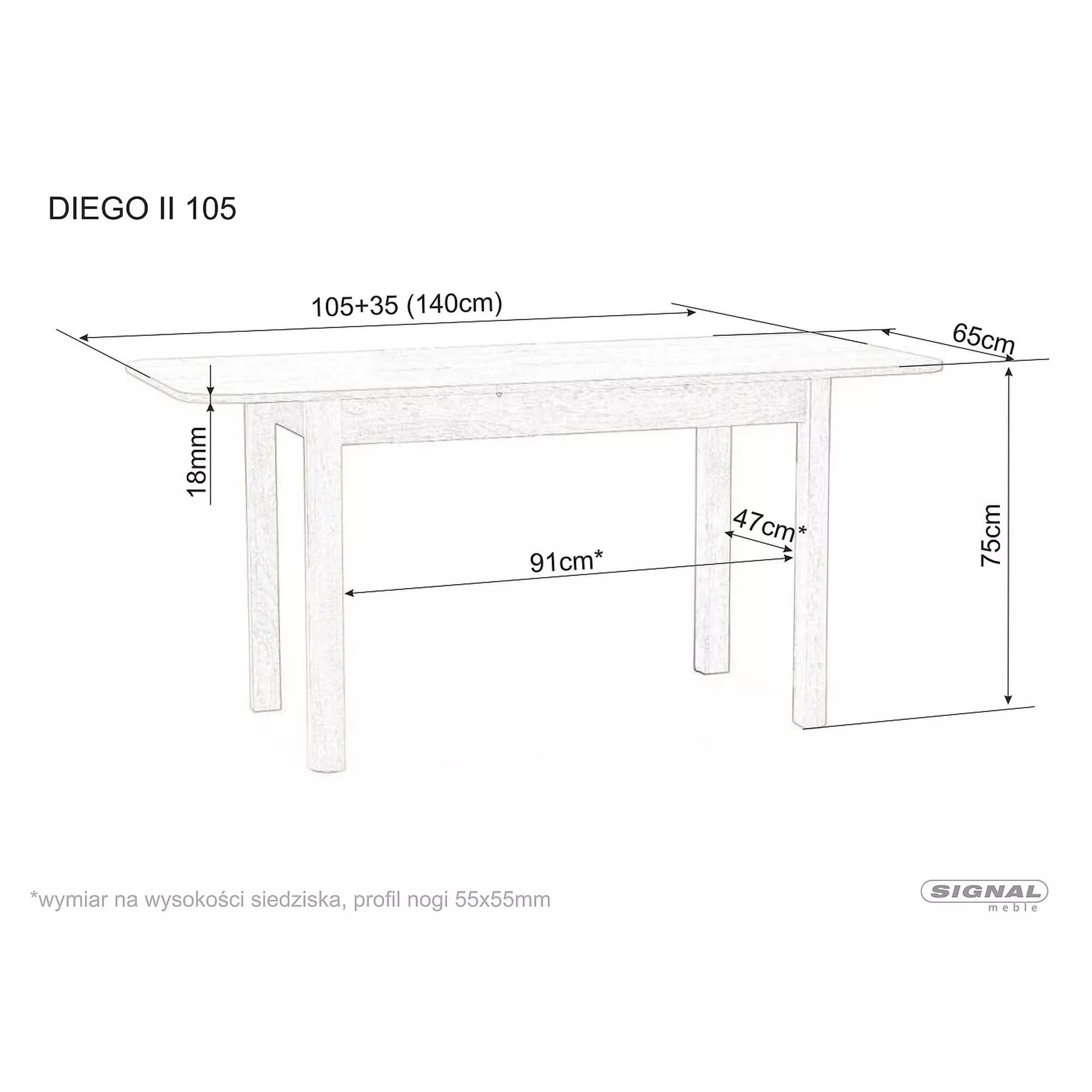 Стіл обідній Signal DIEGO II дуб сонома 105(140)X65 DIEGO2DS105